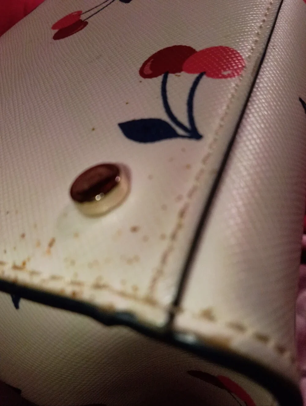 kate spade Cream Cherry Print Satchel with Navy Trim